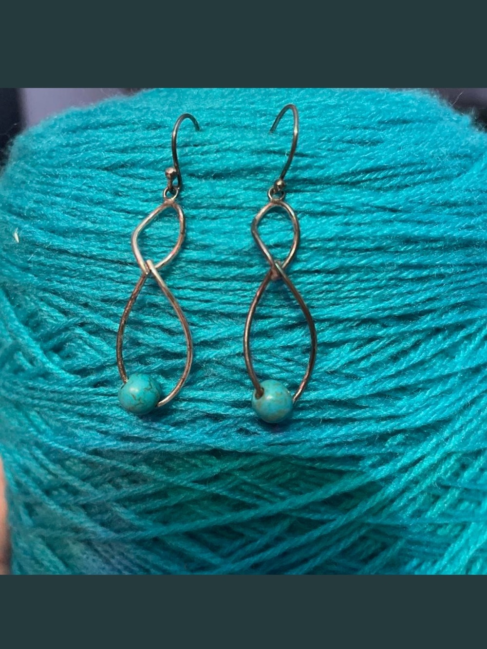 Turquoise Bead Teardrop Wire Earrings - Women Jewelry